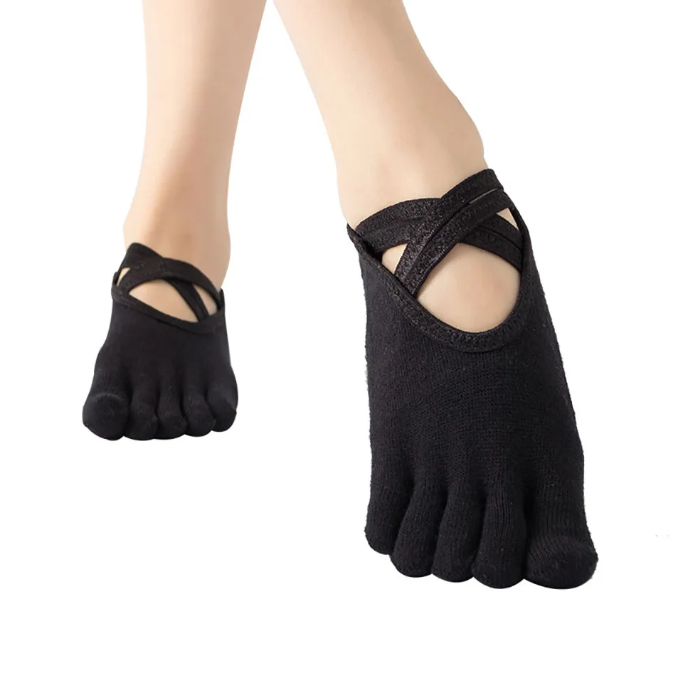 

KoKossi 1Pair Terry Five Toe Full Toe Cross Yoga Socks Cotton Shockproof Non-slip Full Soft Not Easy To Pilling Breathable