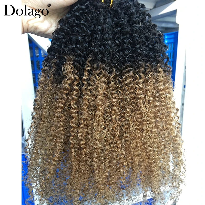 4B 4C Kinky Curly Clip In Human Hair Extensions Full Head Sets 100% Human Ombre Colored 1b/27 Honey Blonde Human Hair Clip Ins