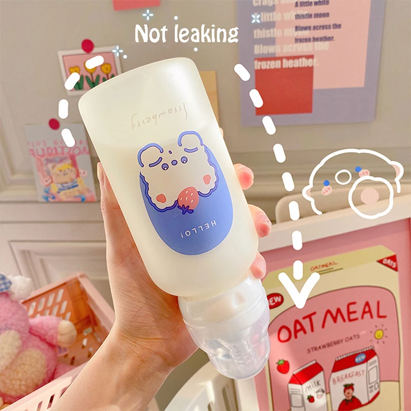 Cute Cartoon Strawberry Bear Glass Pacifier Water Bottle Straw Cup for Adult Children Milk Frosted Bottle Baby Feeding Bottles