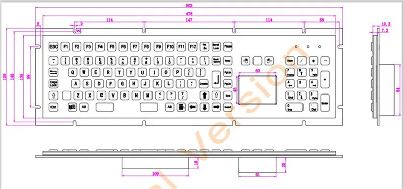 Quiosque de metal industrial tudo-em-um de 107 teclas teclado touchpad de aço inoxidável de tamanho completo com teclado numérico