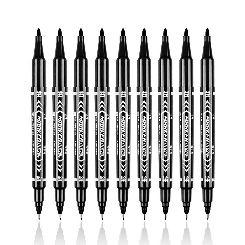 5pcs/lot Wholesale Twin Tip Permanent Marker Pen Fine Point Waterproof Ink Thin Nib Crude Nib Black Ink 0.5mm-2mm Fine Color