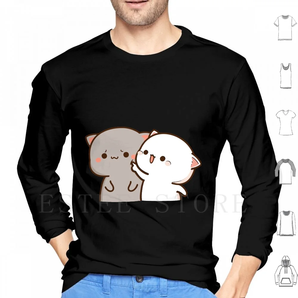 Sudaderas con capucha Peach y Goma, de manga larga, con diseño de gato Peach, Goma Mochi, gatito, lindo, romántico, Kawaii, Peach y Goma lamiéndose