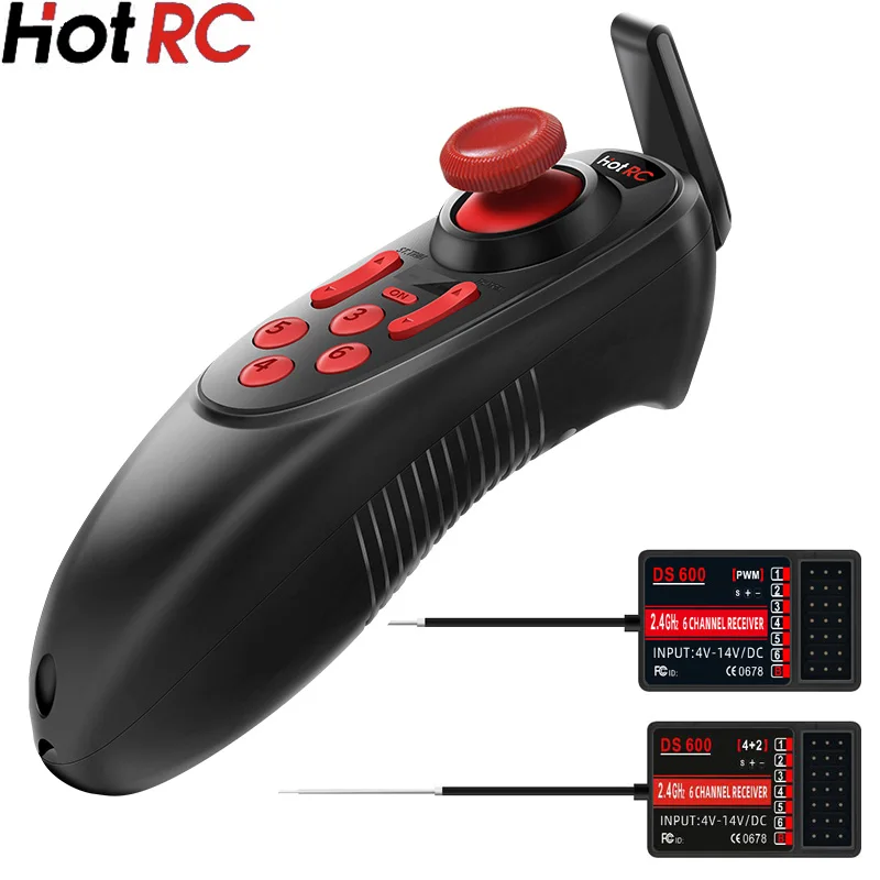 HOTRC DS-600 6CH 2.4GHz Radio System Transmitter Remote Controller with DS 600 PWM 6 Channel Receiver for RC Boat