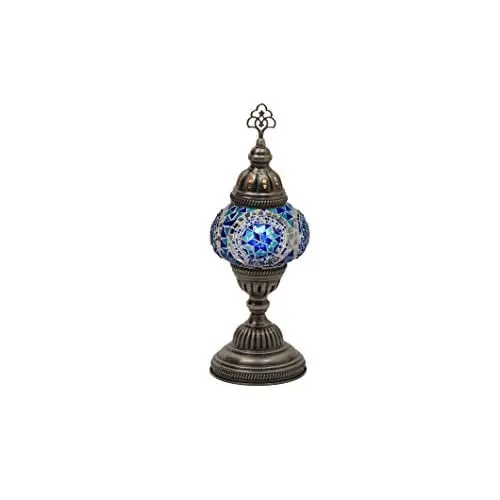 

LaModaHome English Moroccan Handmade Mosaic Glass Table Lamp Light with Decorative Dark Copper Fixture for Bedroom, Livingroom a