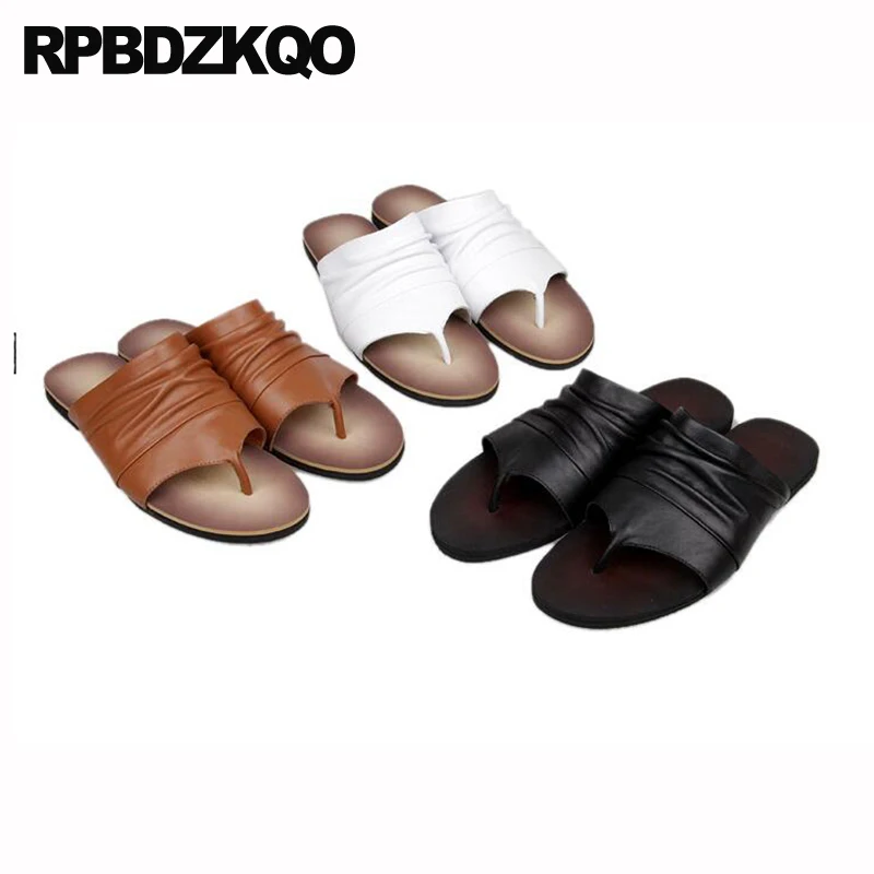 Casual Shoes Flat 2023 Soft Slides Slip On Slippers Beach Flip Flop Designer Runway Men Sandals Genuine Leather Summer White