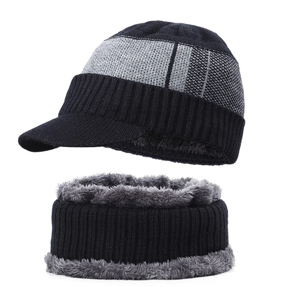 Nón Len Mùa Đông Mũ Ấm Áp Đan Áo Lông Cừu Nắp Mềm Mại Thoáng Khí Với Khăn Vòng Bộ Casquette Homme