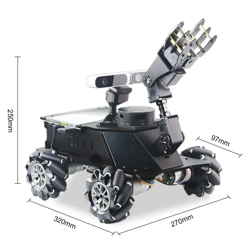 سيارة روبوت TZT مركبة MROS Lidar سيارة Mecanum Wheel ، ذراع آلي 4DOF ، نطاق شاشة 7 بوصة تعمل باللمس ، 12 متر ، 39.4 قدم