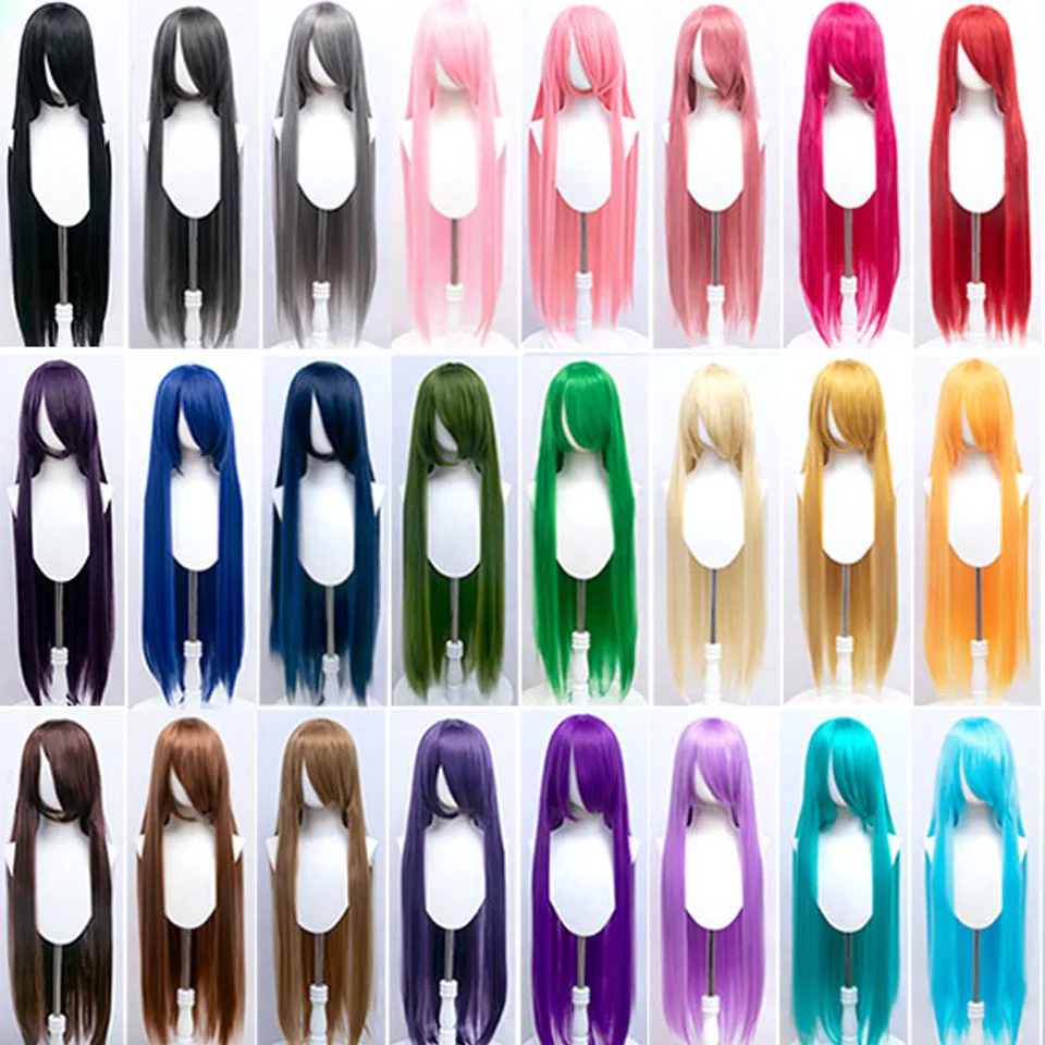 AOSI 100 cm lange gerade Cosplay-Haar-Synthetik-Perücke, Schwarz, Weiß, Rot, Rosa, Braun, Gold, Blau, Damen, hitzebeständig, Anime-Perücken – Detail 1