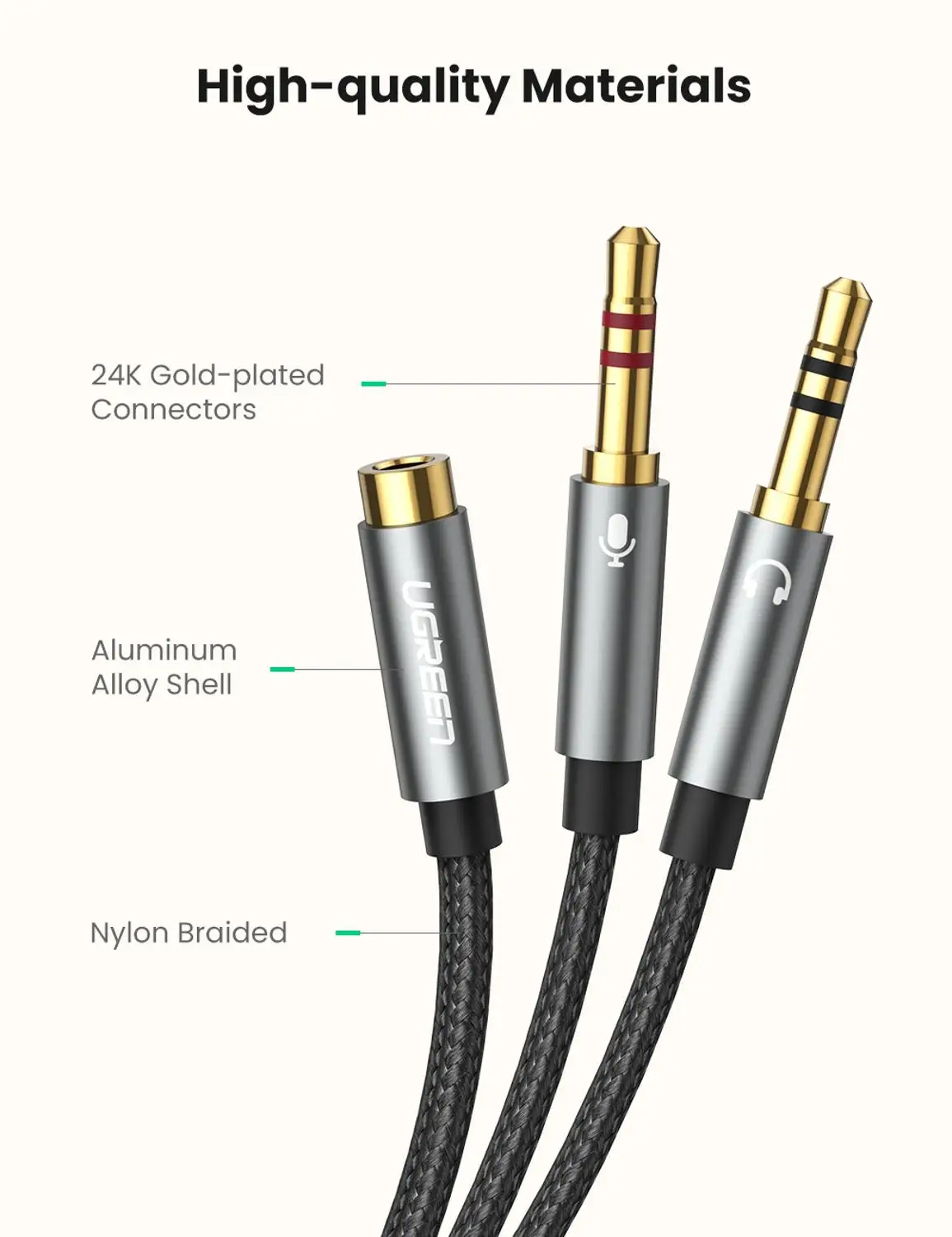 UGREEN Hiệu Headphone Cho Máy Tính 3.5Mm 1 Ra 2 Dual 3.5Mm Mic Âm Thanh AUX Chia Cổng Cáp tai Nghe PC Adapter