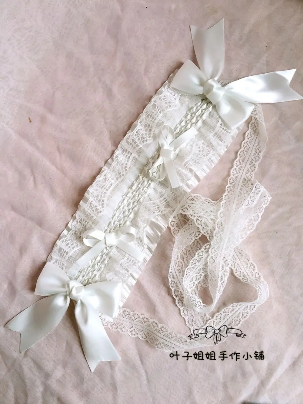 Lolita – bandeau pour cheveux en dentelle KC, fait à la main, petit nœud blanc, accessoires pour cheveux