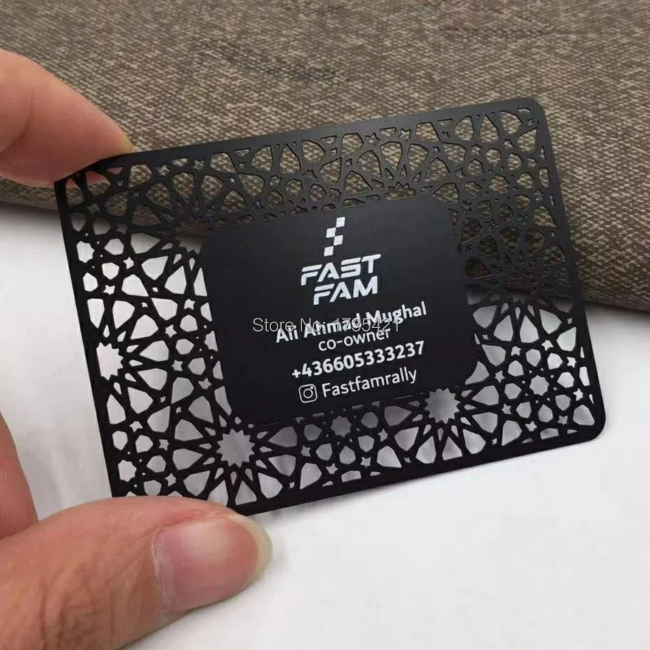 

China supply blank sublimation metal business card, laser cut matt black business card metal