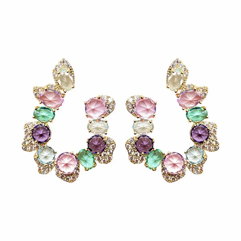 SINZRY 2021 trendy costume jewelry top quality cubic zircon colorful bling geometric crystal Korean shiny stud earrings