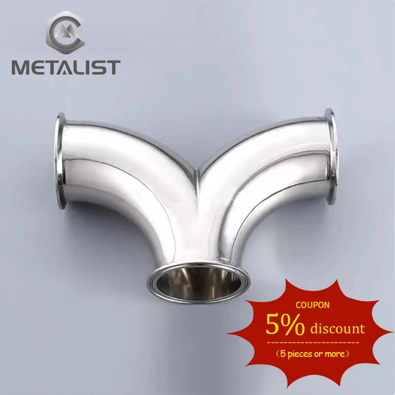 METALIST 63MM Pipe OD Sanitary Y-Shaped Elbow 3 three Way SS304 Stainless Steel Fitting 2.5