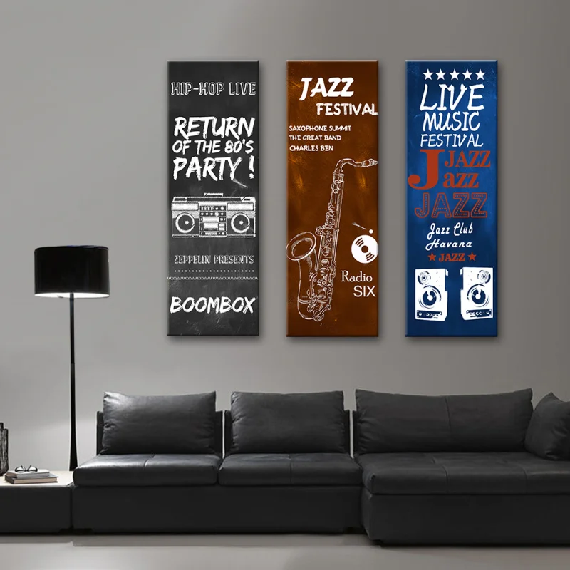 Musical Instruments Canvas Scroll Poster, Guitar, Saxophone, Jazz, Industrial Wall Picture for Living Room Decor, Office