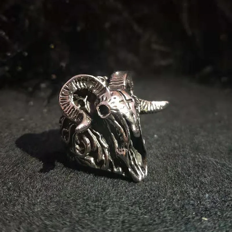 Gothic Goat Skull Ring For Men And Women Evil Stainless Steel Satan Demon Biker Ring Vintage Punk Animal Jewelry Gift Wholesale