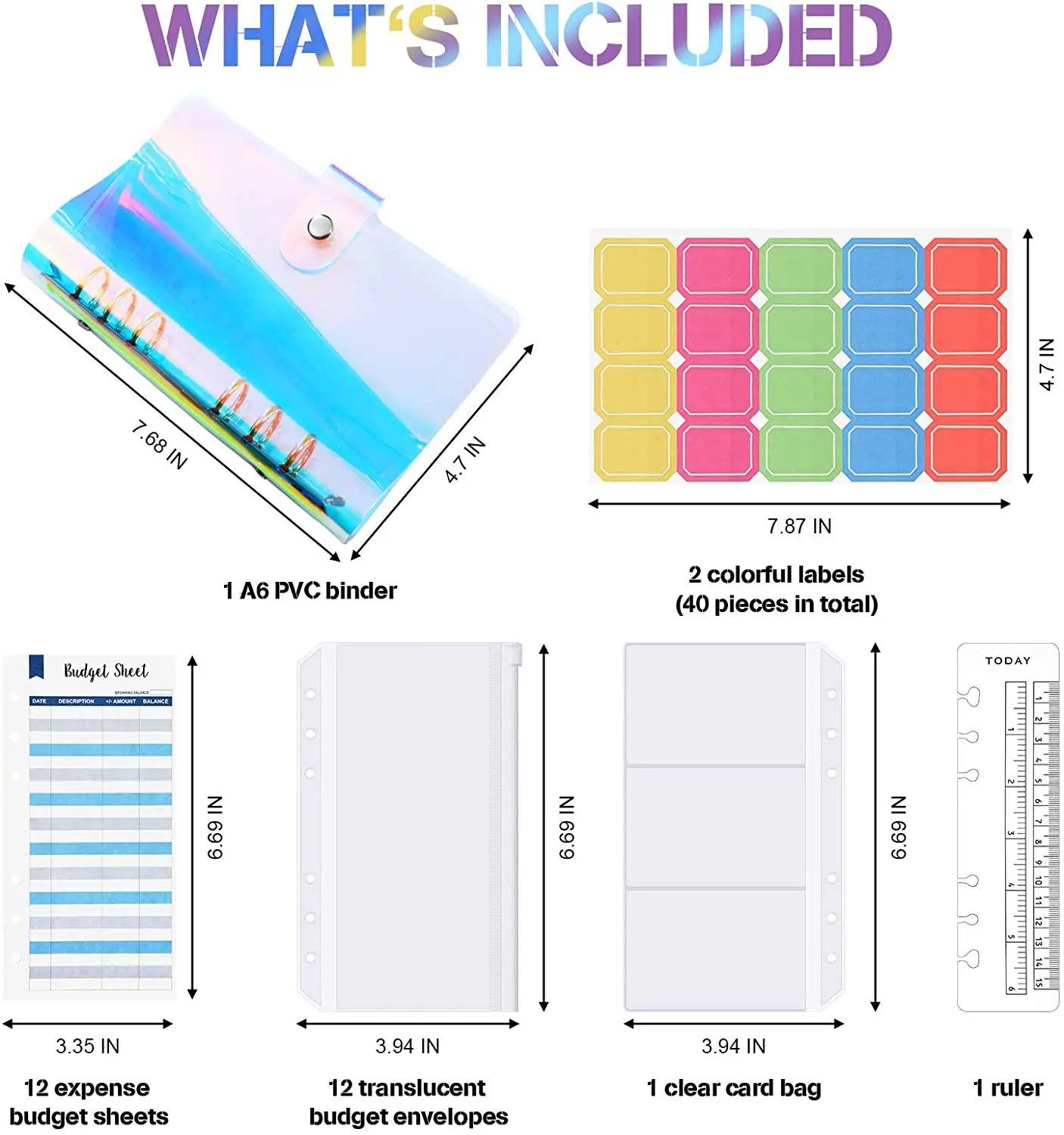 28ชิ้น A6 Binder PVC โน้ตบุ๊คกันน้ำ6-Ring Binder พร้อมกระเป๋า Budget แผ่นกระเป๋าและฉลาก