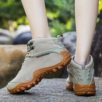 פרה עור חורף גברים הליכה לנשים חיצוני עמיד למים Treeking שלג נעלי טיפוס הרים ציד הליכה סניקרס