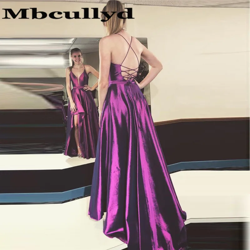 

Mbcullyd Purple Prom Dresses Long 2023 A-line V Neck Formal Evening Dress Sexy Cross Backless Vestido De Festa Cheap Custom Made