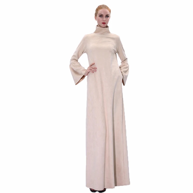 Abito lungo Abaya musulmano in pelle scamosciata abito lungo manica svasata invernale caldo elegante abito arabo Dubai abbigliamento islamico Casual medio oriente