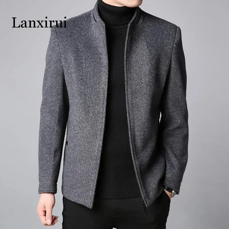 

Winter New Fashion Brand Coat Men Slim Fit Wool Peacoat Warm Jackets Wool Blends Overcoat Designer Casual Mens Clothes