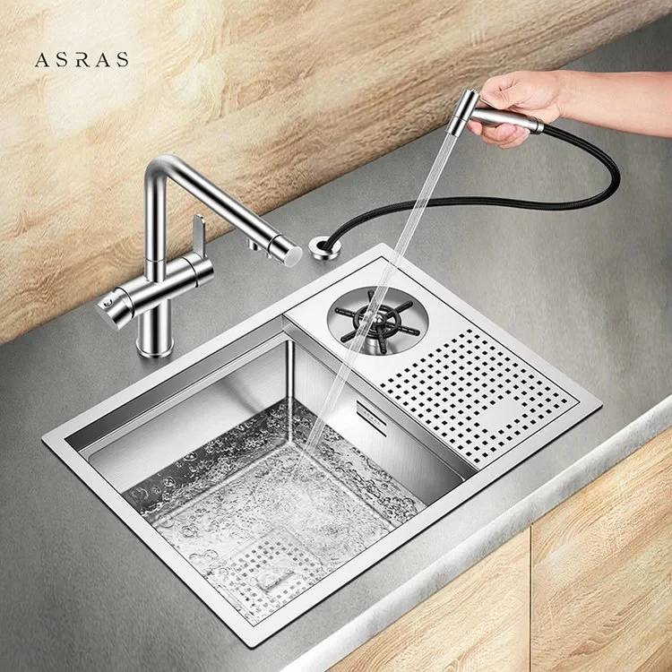 Asras 5338X Stainless Steel Kitchen Sink High-pressure Sprinkler Cup Rinser Sink Coffee Shop Wine Bar Hanmade Cup Washer Sink