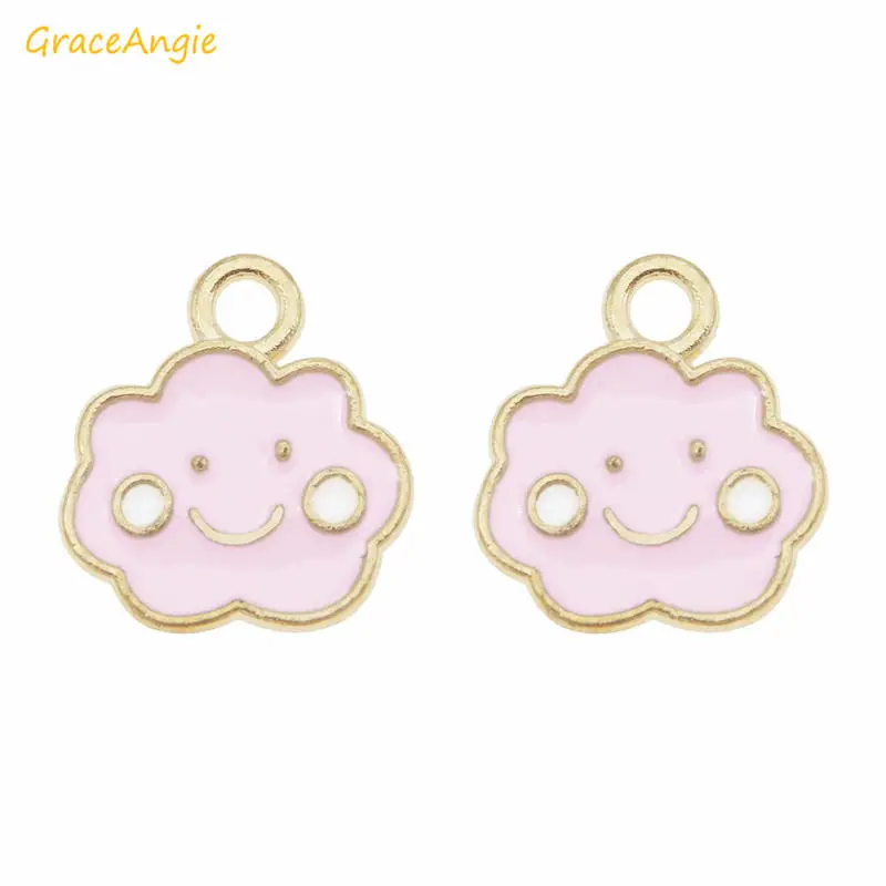 GraceAngie 15pcs Cute Alloy Enamel Cloud Pendant Smile Charm Blue Pink For Necklace Bracelet Earrings Making Accessory