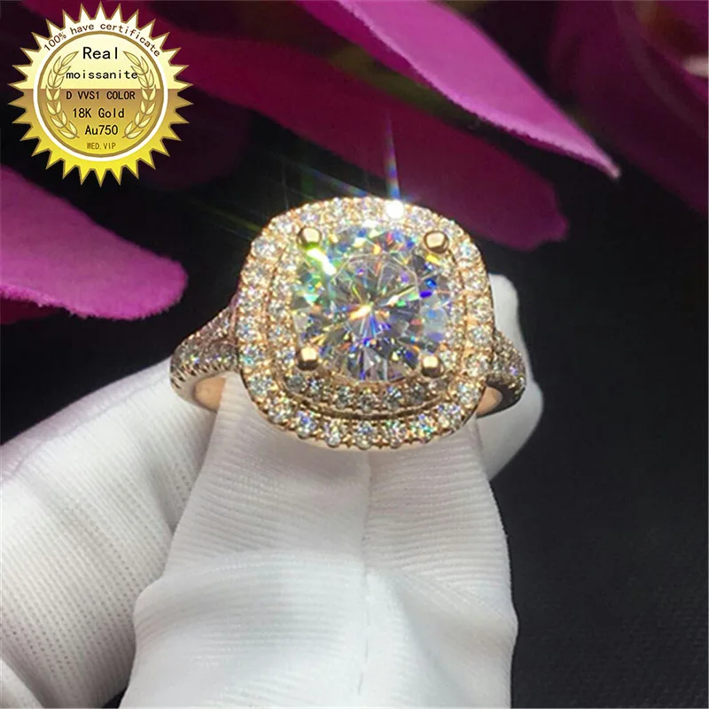 

100%18K goldr ring 2ct D VVS moissanite ring Engagement&Wedding Jewellery with certificate 0009