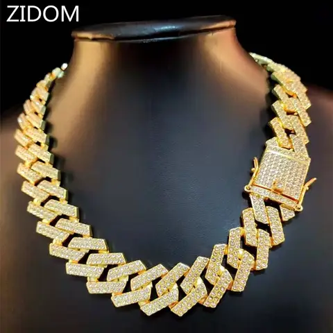 Collana a catena Hip Hop da uomo da 20 mm con pavé di strass maschile Hiphop ghiacciato bling rombo Catene cubane Collana gioielli di moda