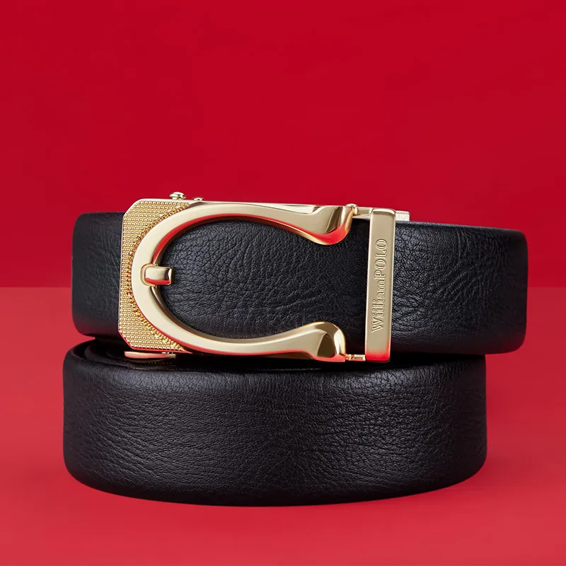 

High-end first layer cowhide automatic buckle belt men's fashion business belt simple and versatile young people's trouser belt