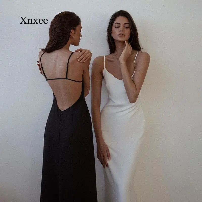 Sexy Backless Spaghetti Strap Midi Dresses Summer Solid Elegant Bodycon Women Party Bandage Sleeveless Long Dress Clothes Robe