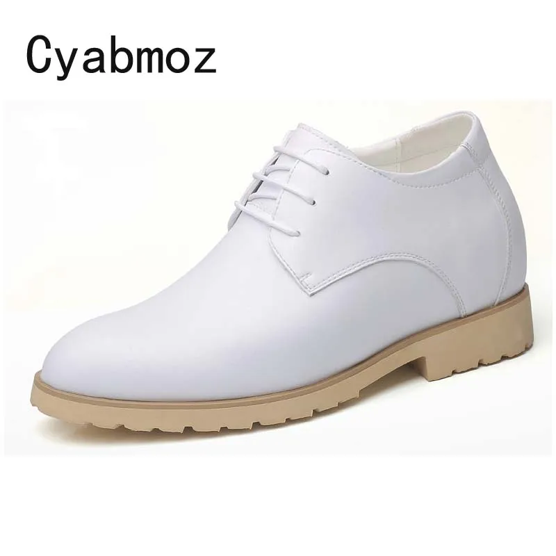 Fashion Style and Taller 9 CM High Height Increasing Elevator Leather Shoes for Men Formal dress Wedding Shoes White