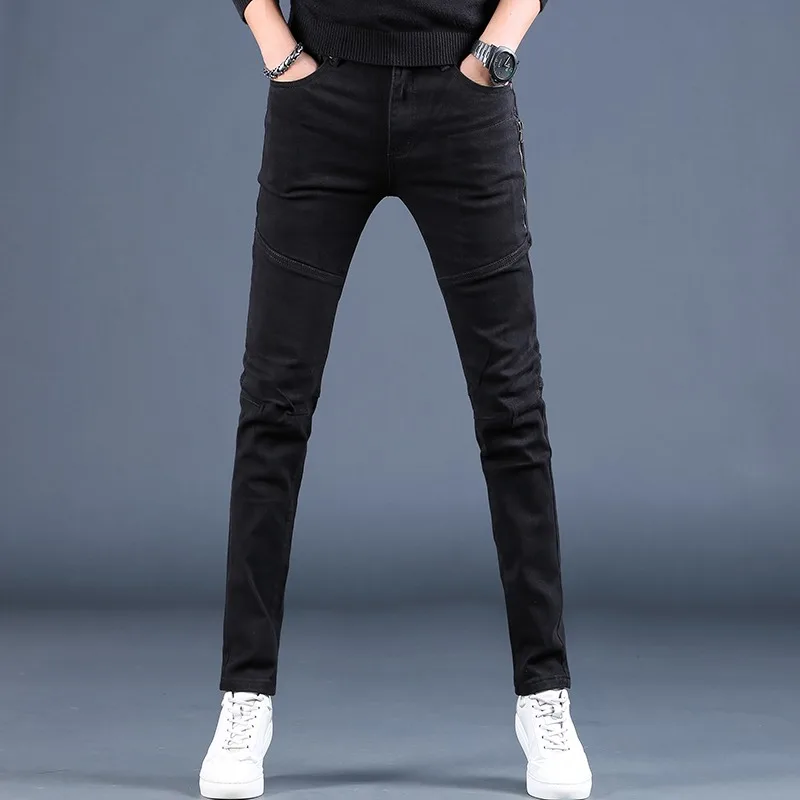 Pantalones Vaqueros informales de corte recto para hombre, Jeans ajustados elásticos negros, Ropa de calle de moda, pantalones Vaqueros de algodón