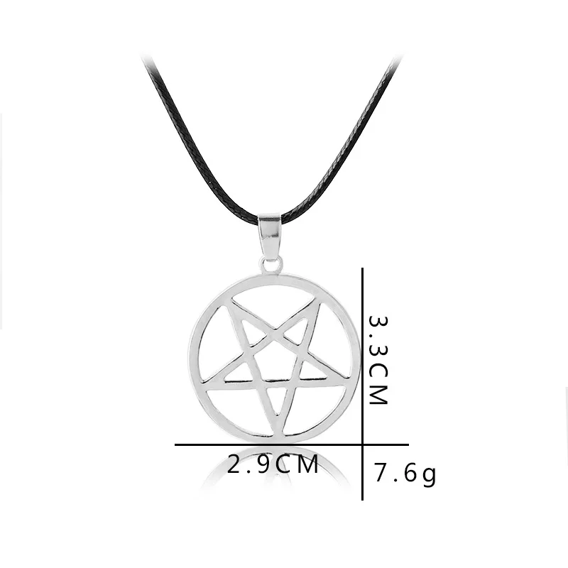 Black Butler Necklace Pentacle Pentagram Pendant Lucifer Satan Logo Sign Silver Color Supernatural Amulet Jewelry Men Wholesale view 2