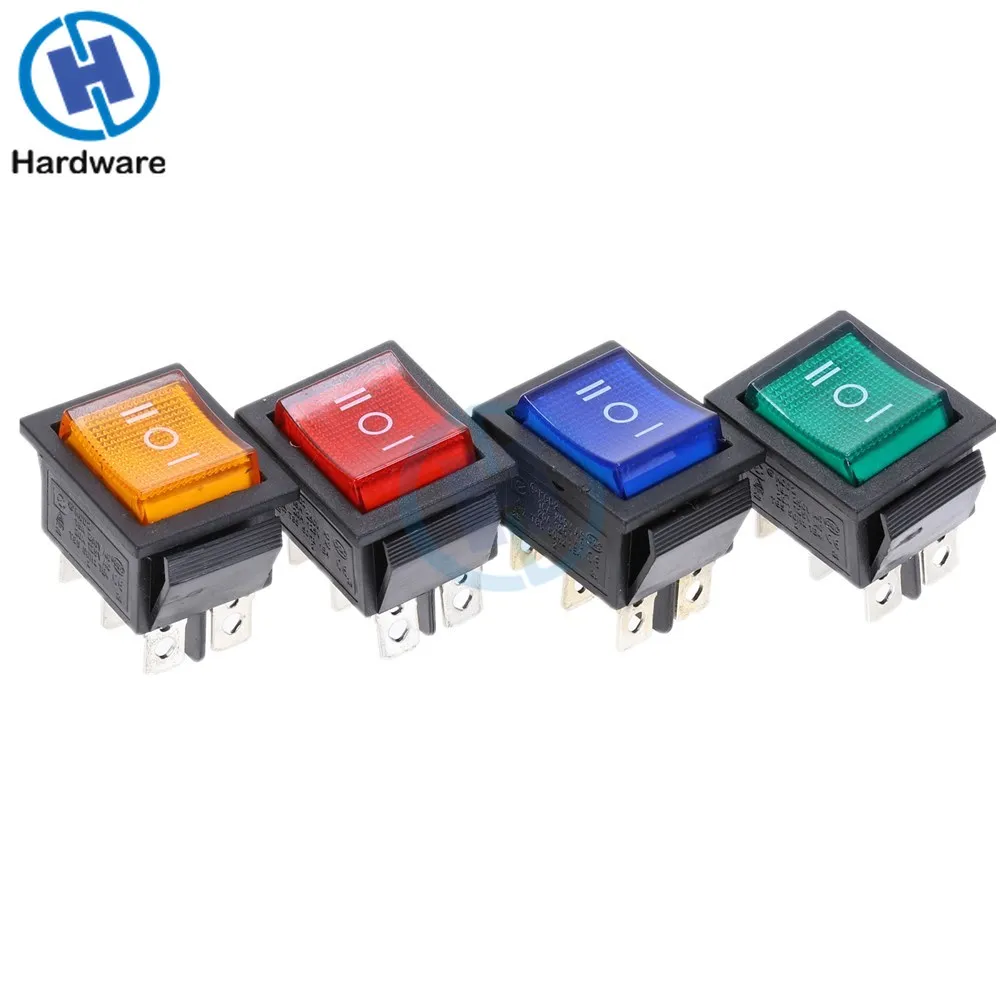 KCD2 Rocker Switch On-Off-On Power Switch 3 Position 6 Pins With Light 16A 250VAC/ 20A 125VAC