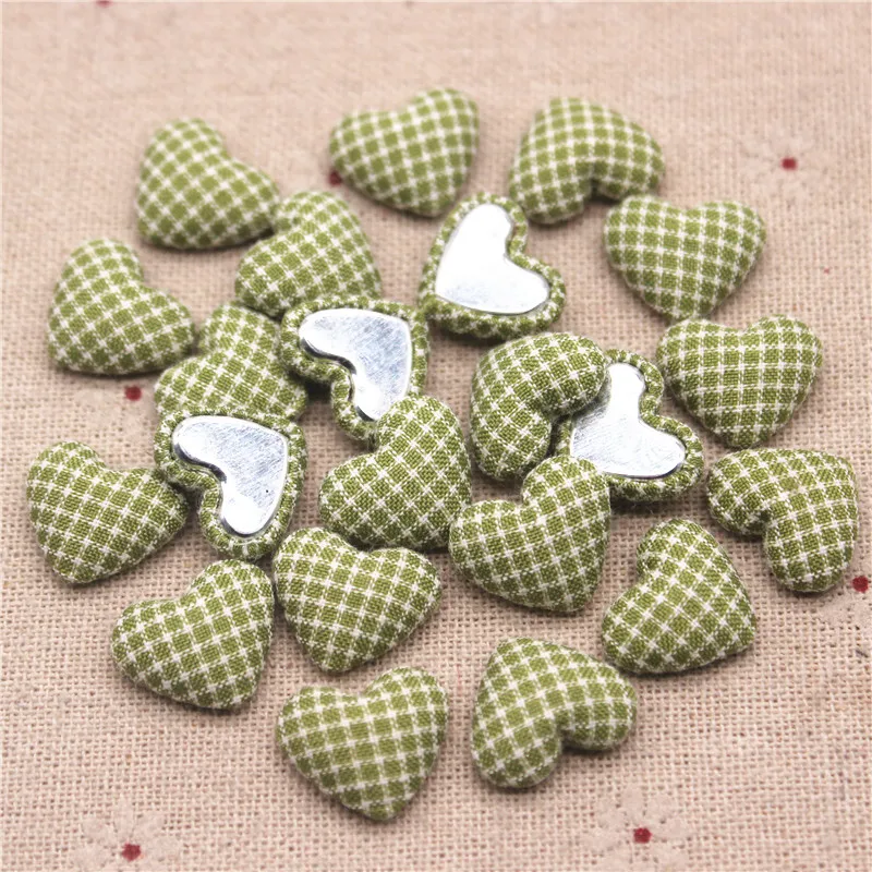 17mm 50pcs Mix Colors Lattice Fabric Covered Heart Button Flatback Cabochon DIY Decoration Button Scrapbooking,BK1027