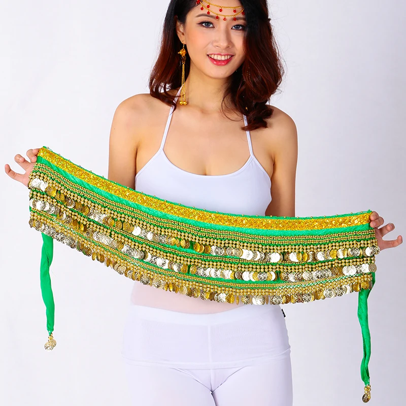 Hip Scarf Belly Dance Belt Oriental Dance Woman  Bellydance Waist Chain Gold Coin Bellydance Costume 13 Color