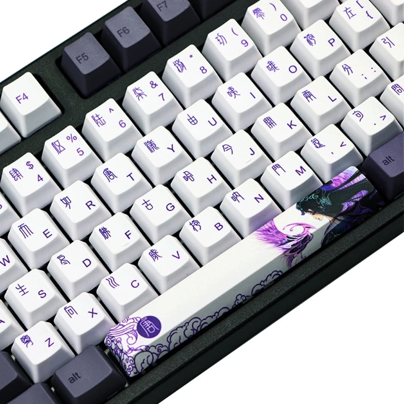 Imagem -04 - Teclado Mecânico de Sublimação Pbt Teclas Roxo com 112 Teclas Estilo Chinês Gk61 Gk64