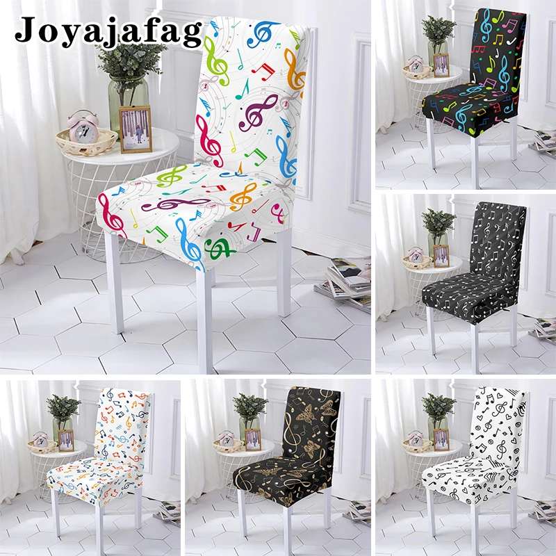 Wonderful Music Notes Elastic Chair Cover Stretch Dining Seat Covers Universal Sizes For Wedding Banquet Living Room Decor