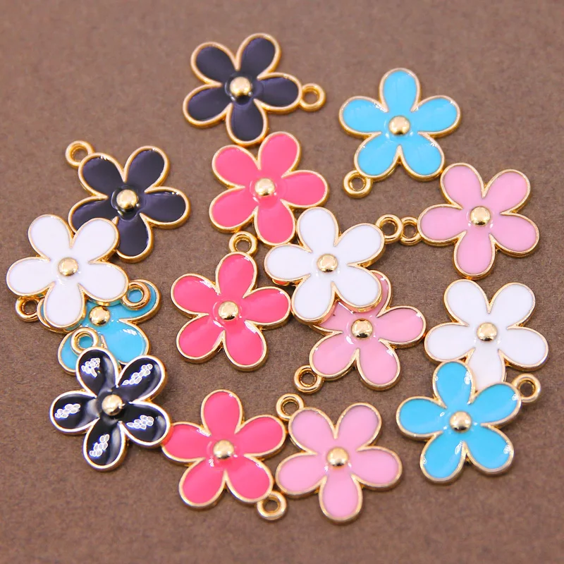 6pcs 20*17mm enamel sakura charm for jewelry making fashion earring pendant flower charm necklace bracelet charms