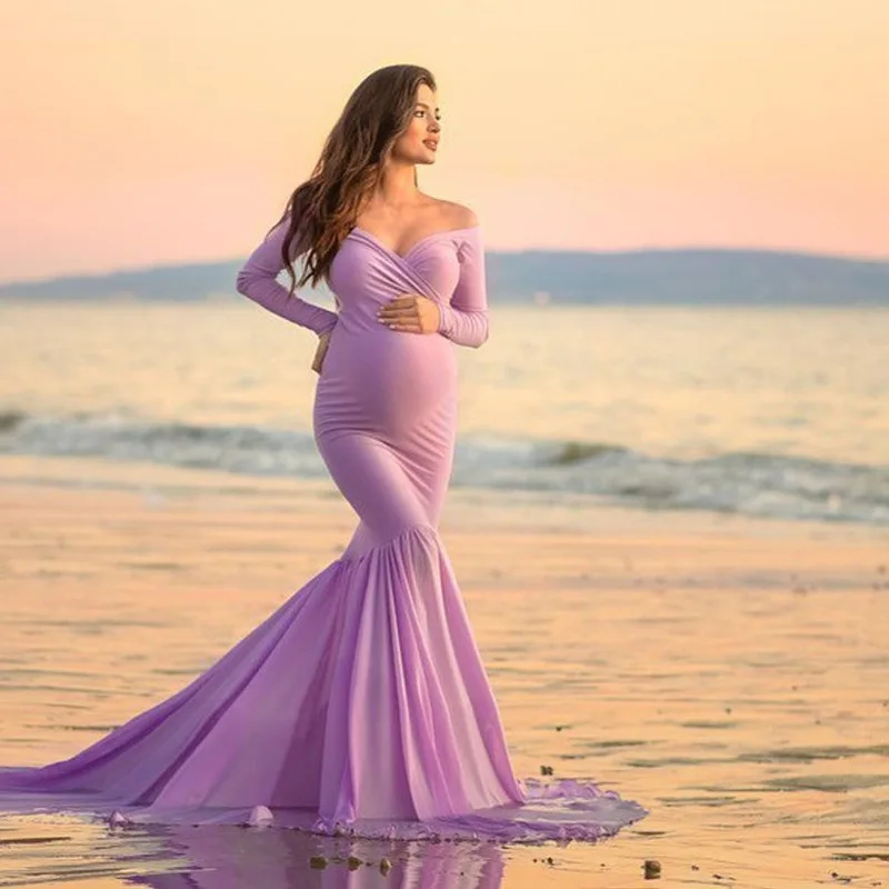 Shoulderless Maternity Dress Photography Long Pregnancy Dresses Elegence Pregnant Women Maxi Maternity Gown For Photo Shoot Prop