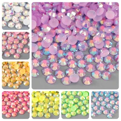 2-4mm AB Jelly żywica cyrkonie do paznokci okrągłe Flatback Glittler Strass kamienie paznokci wisiorki akcesoria DIY 3D zdobienie paznokci dekoracje