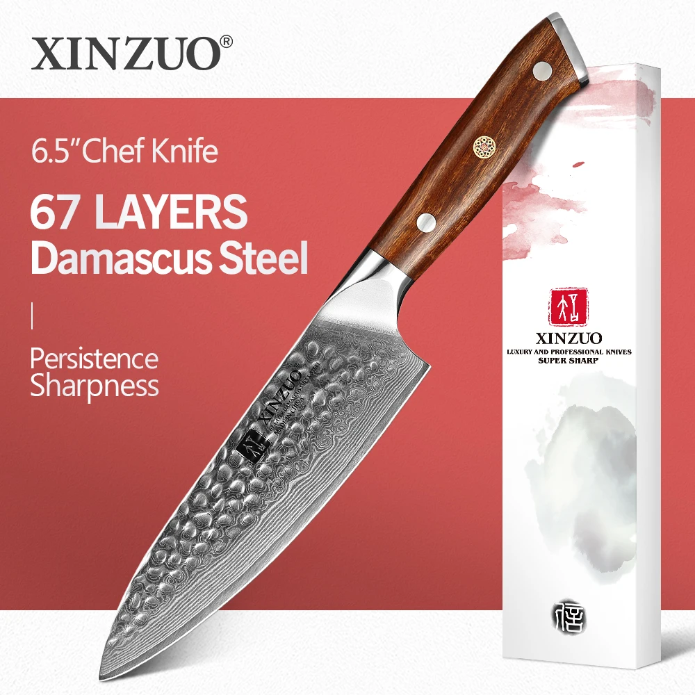 

XINZUO 6.5'' Chef Knife Damascus Steel Sharp Kitchen Accessory Knife Steak Cooking Tool North America Desert Ironwood Handle