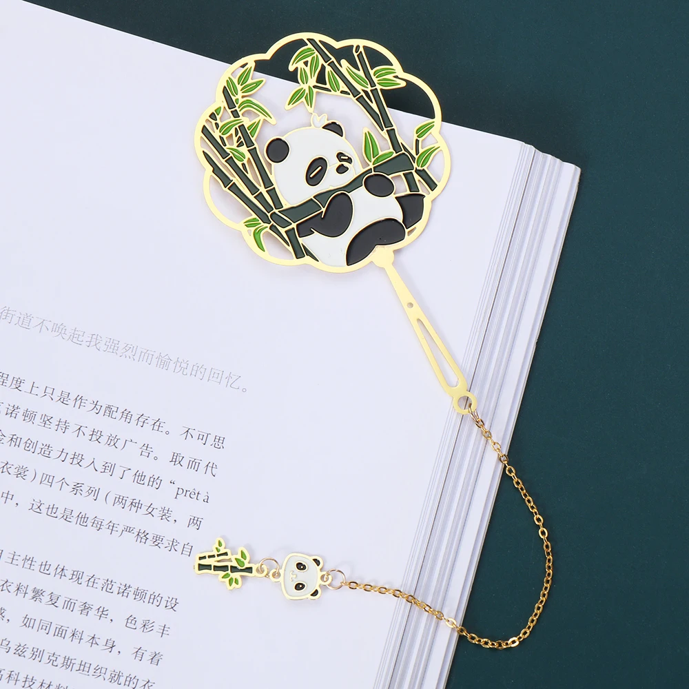 Chinese Style Metal Retro Panda Bookmark Metal Pendant Hollow Book Clip Tassel Pagination Mark Stationery Gift School Supplies