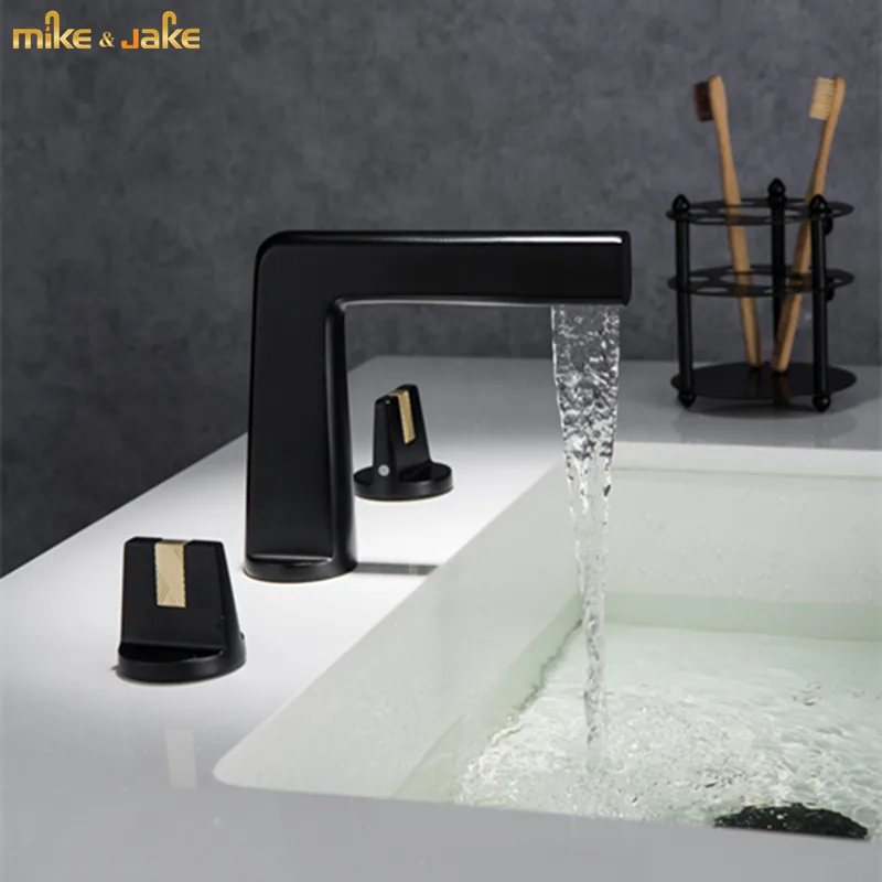 Matt black brass basin faucet bathroom hot and cold double handle faucet basin sink crane bathroom black mixer tap