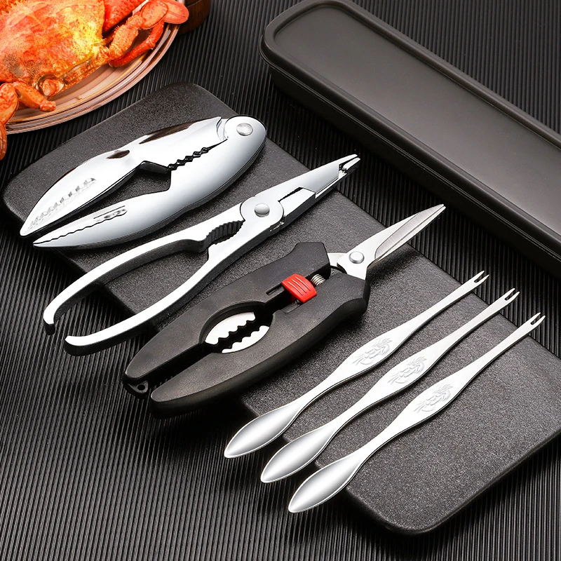 

Stainless Steel Crab Tool Set Crab Peel Shrimp Tool Lobster Clamp Pliers Clip Pick Set Seafood Tools Knives Accessories