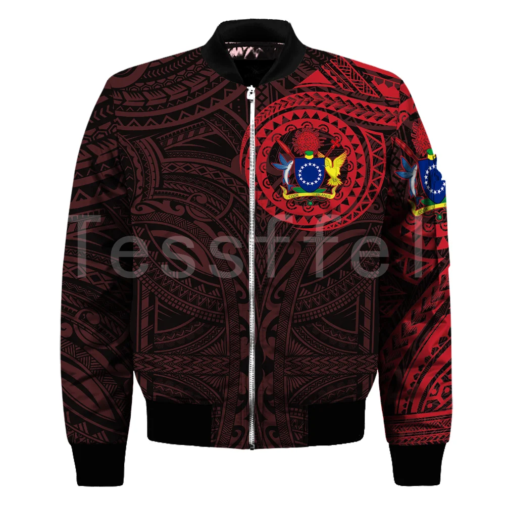 Tessffel Cook Islands Polynesian Culture 3D Print Fashion Bomber Jacket Winter Thick Men Zipper Oversize Casual Flight Coat C29