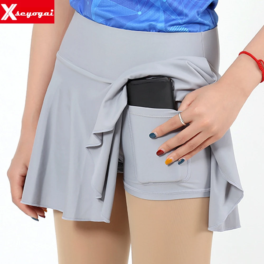 

Summer Sexy Women Tennis Volleyball Sports Shorts Skirt Yoga With Pockets Outdoor High Elastic Sport Casual Run Pleated Skirts