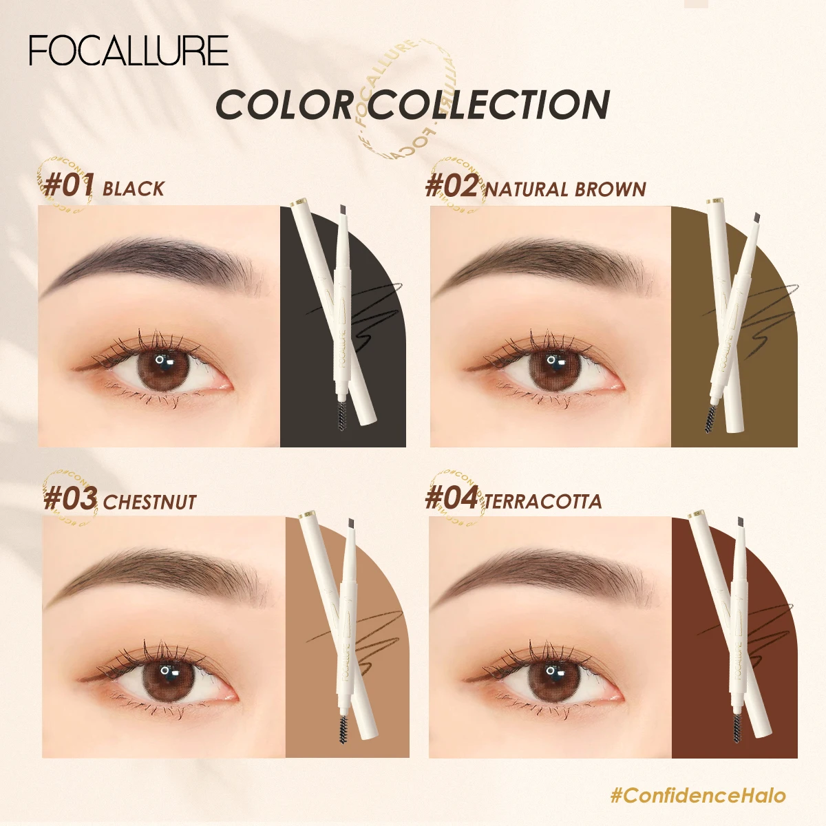 FOCALLURE-Crayon de Tatouage Coulissant pour Sourcils, Maquillage Naturel, Super Étanche, Longue Durée, Noir et Marron, Vente en Gros