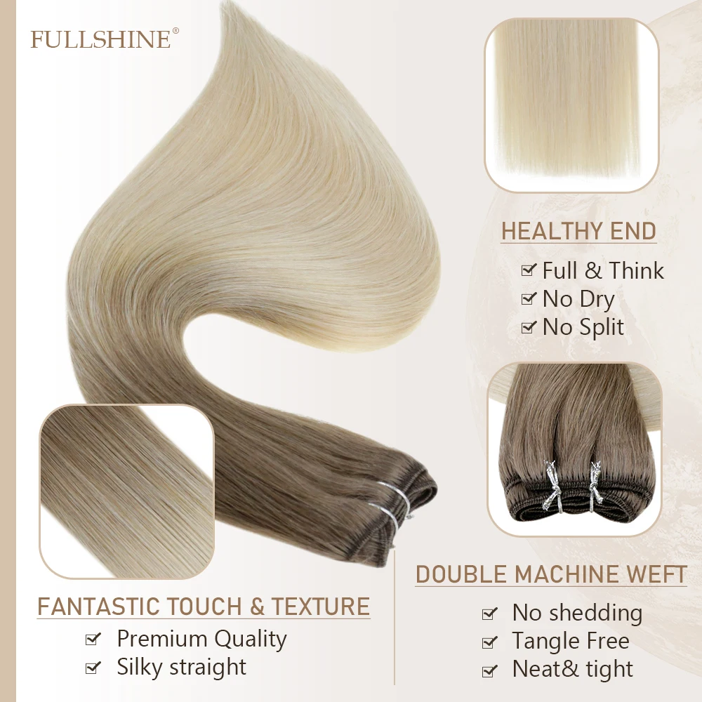 Full Shine Human Hair Wefts Hair Bundles Ombre Blonde Color 100g Sew In Weft Silky Straight Machine Remy Skin Double Weft Woman