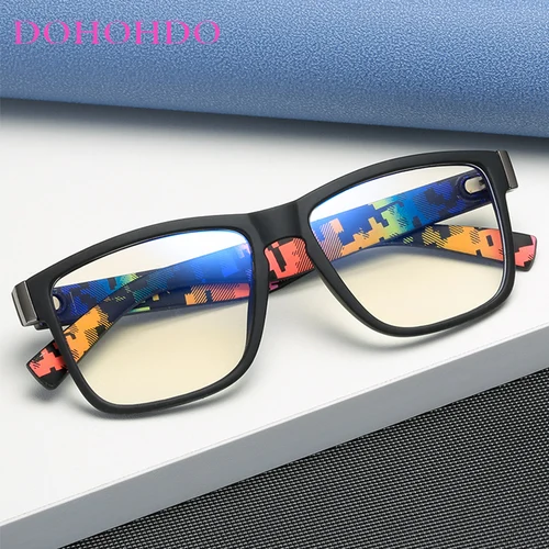 DOHOHDO-gafas de protección contra luz azul para hombre, lentes transparentes con montura cuadrada para videojuegos, protección de ordenador, ópticos, 2021
